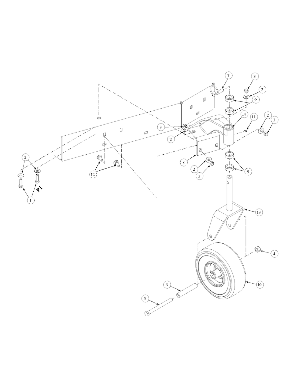 Caster Wheel Fabricated Deck Diagram and Parts List for H1748 55AE3D4S750-WAM Cub Cadet Lawn Mower